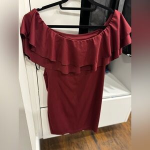 Off the shoulder burgundy dress